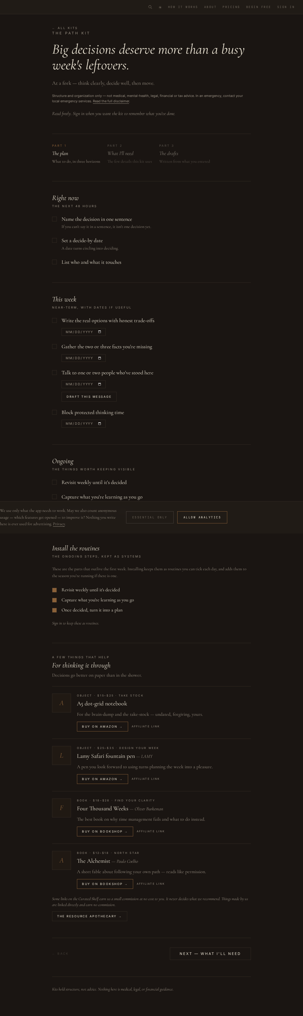 The Path Kit showing its first structured steps